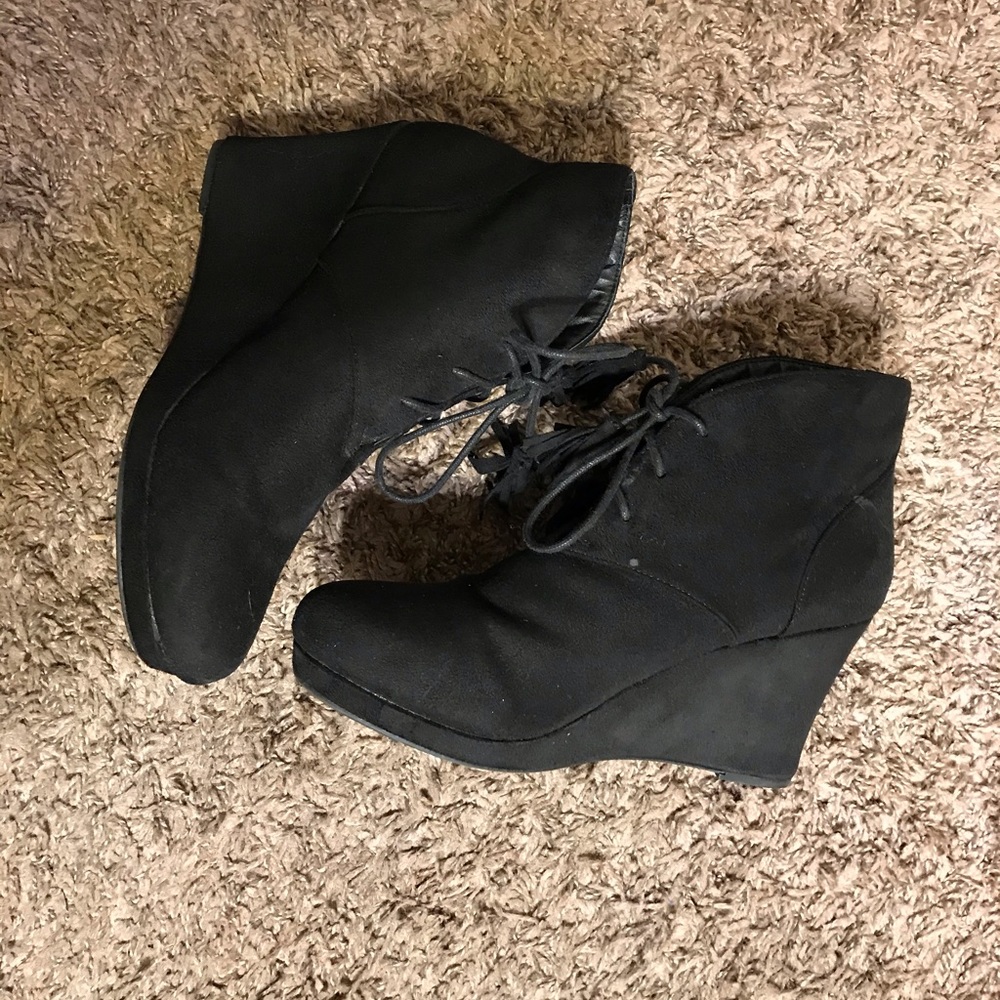 All Black suede wedges